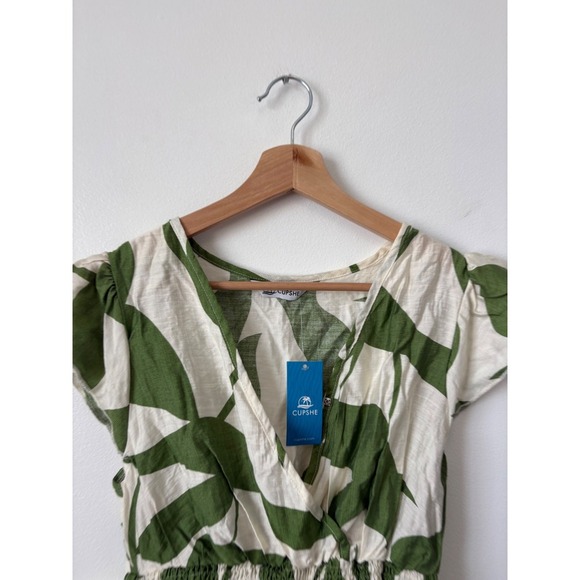 Cupshe Green & White Leaf Print Dress – Size Small – NWT - Picture 2 of 4